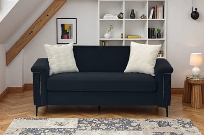 Sweiko 2-zits bank - Met 2 kussens - Linnen - Massief houten frame - Metalen poten - Zwart