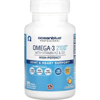 Professioneel, Omega 3 2100, met Vitamine K2 en D3, Hoge Potentie, Natuurlijke Sinaasappel, 60 Softgels