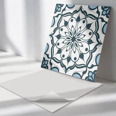 Wallfluent Vinyl Tegels - Bloemenmandalapatroon Vinyl Wandtegels - 30 cm x 30 cm - Zwart PVC Tegels - Verpakking van 9 stuks - Vierkant PVC Tegels - Patroon Plaktegels - Wand PVC Tegels - Plaktegels Keuken en Badkamer