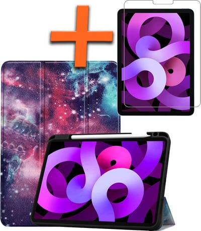 Hoesje - Geschikt voor Apple iPad Air 6 (2024) - 11 inch - 6e Generatie - M2 - Met Screenprotector - Trifold Bookcase - Hard Cover Case - Met Uitsparing Geschikt voor Apple Pencil - Hardcover Book - Tablet Hoes - Galaxy