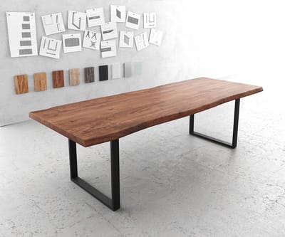 Eettafel Edge acacia bruin 260x100 XL zwart metaal Live-Edge