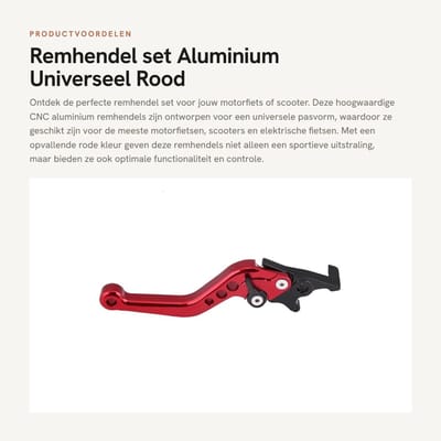 Dailygoods - Remhendel set - Aluminium - Universeel - Rood - Motorfiets scooter - Modificatie - Dubbele schijfremhendel