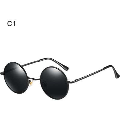 Gepolariseerde kleine ronde zonnebril Retro kleurrijke metalen punk tinten UV400 bescherming Brillen voor mannen en vrouwen C1 gray