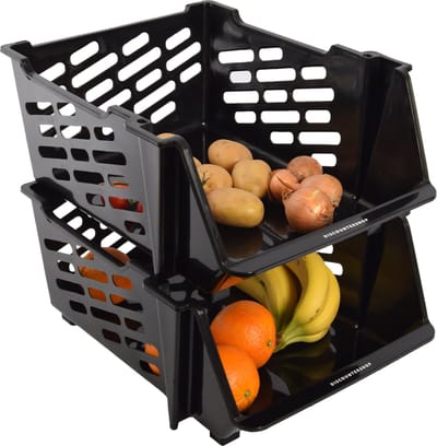 2 x Groentemand | opbergmand voor groente en fruit | Mandenrek |Fruit groenten mand | Keukenrek | Rek met Manden |Fruit Opbergmand | Opbergrek | Aanrecht Organiseer | Aardappelbak – Fruitrek