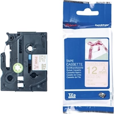 Brother TZe, TZ TZe-RE34 Tapekleur: Roze Tekstkleur:Goud 12 mm 4 m