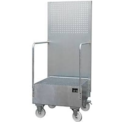 Verrijdbare lekbak met geperforeerde plaatwand, van staal, capaciteit 1 x 200 liter vat, gegalvaniseerd