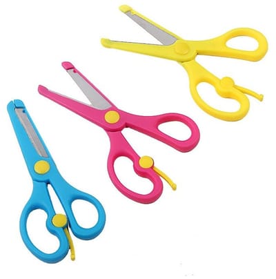 Fako Bijoux - 3x Kinderschaar - Easy Open - Stainless Steel - Plastic Punt - 13.5cm - Mix - 3 Stuks