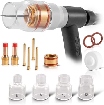 STAHLWERK Premium TIG glazen gaslenzenset 14-delig lastoebehoren met glazen gasmondstukken, spanhulzen, spanhulsbehuizingen, lastoortsisolator, afdichtingen en glazen mondstukadapter voor WP | SR 17, 18, 26 TIG-lastoortsen