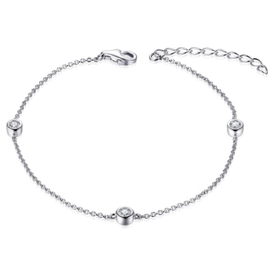 Gisser Jewels - Armband - Anker Schakel gezet met 3x Zirkonia in een Gladomzetting - 4mm Breed - Lengte 17+3cm - Gerhodineerd Zilver 925