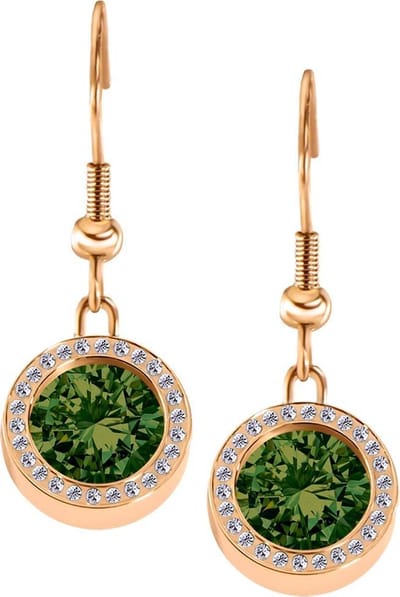 Quiges RVS Schroefsysteem Oorhangers Oorbellen Rosékleurig met Zirkonia en Verwisselbare Zirkonia Groen Mini Munt Set - ECOS231