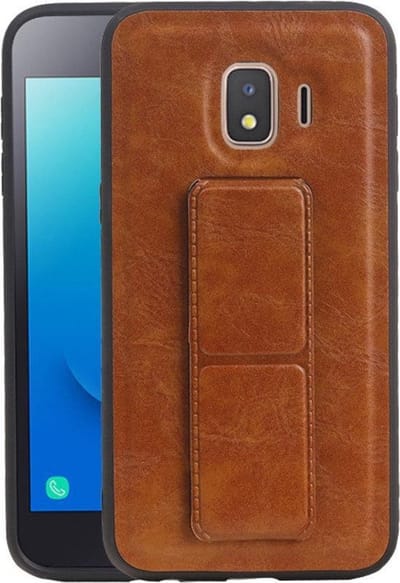 Grip Stand Hardcase Backcover - Telefoonhoesje - Achterkant Hoesje - Geschikt voor Samsung Galaxy J2 Core - Bruin