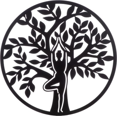 Wanddecoratie metaal boom zen yoga boom levensboom - 60 cm zwart