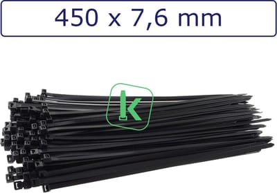 PRO-TIE® - Tyraps, kabelbinders 450 x 7,6 mm Zwart UV bestendig (Zak 100 stuks) (tiewrap/tyrap/tie-wrap/bundelbandje/colsonbandje/)