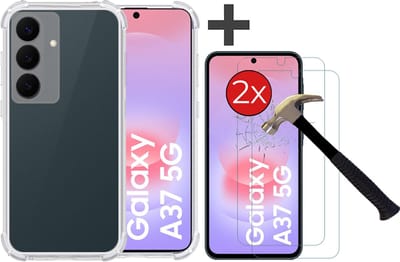 Hoesje met 2 stuks Screenprotectors Geschikt voor Samsung Galaxy A37 Hoesje Siliconen Shockproof Case - Arara Backcover- Transparant