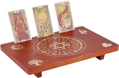 Kleine Houten Tafel - Meditatietafel Decoratie - Spirituele Kamer Decoratie - Gegraveerde Dierenriem - 20x30 cm - Zadelbruin