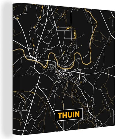 Canvas Schilderij Stadskaart - Thuin - Goud - Kaart - Plattegrond - 20x20 cm - Wanddecoratie