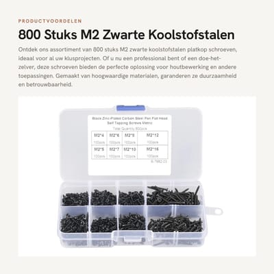 Dailygoods- Schroeven 800 Stuks - Koolstofstalen Platkop - Roestvrijstalen Schroeven - Assortiment - Opbergdoos - Hoge Sterkte - Schroefset