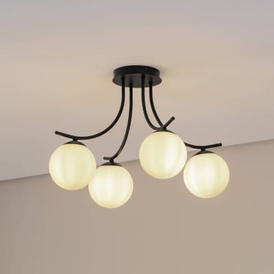 EMIBIG LIGHTING Plafondlamp Boston, zwart/opaal, 4-lamps