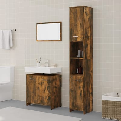 vidaXL - 3-delige - Badkamermeubelset - bewerkt - hout - gerookt - eikenkleurig