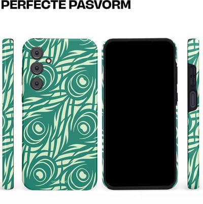 Casetastic hoesje geschikt voor Samsung Galaxy A35 - Dubbellaagse bescherming - Troste Turquoise Pauw Veren - Fashion Case - Turquoise Mintgroen Crème