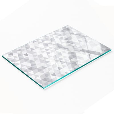 Keukenplank van gehard glas met decoratieve afbeeldingen van grijze driehoeken, 80x52 cm