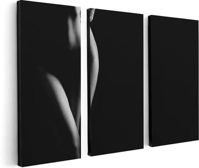 Artaza Canvas Schilderij Drieluik Naakte Vrouw Lichaam - Erotiek - 120x80 cm - Wanddecoratie Woonkamer - Schilderijen - Muurdecoratie