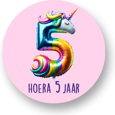 25x Traktatiestickers Folieballon 5 Jaar - Verjaardag stickers - Unicorn - Folie Ballon - Sluitstickers - Kinderfeest Traktatie - Uitdelen - Uitdeeltraktatie - Traktatiestickers Pimp Studio