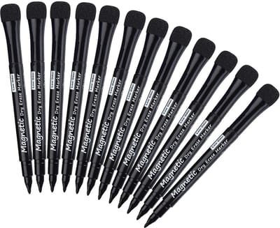 Dailygoods- Whiteboard Marker Set van 12 Stuks - Magnetische Stift met Wisser - Droogt Snel - Uitwisbaar - Ronde Punt 1-2 mm - Voor School/Kantoor - Stiften