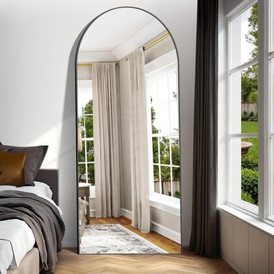 Grote Boogvormige Staande Spiegel 192x85 cm met Aluminium Frame - Ophangen of Leunen