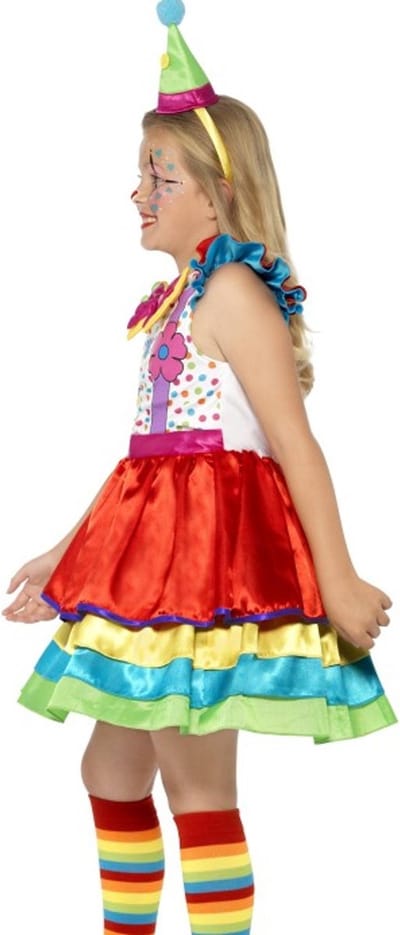 Carnaval verkleed Kleurrijk clowns jurkje voor meisjes - met hoedje - clownspak 128/140
