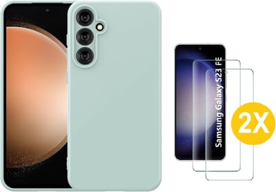 Hoesje Geschikt Voor Samsung Galaxy S23 FE Hoesje siliconen Mint Groen zacht siliconen hoesje TPU backcover - Met Screenprotector - 2 stuks