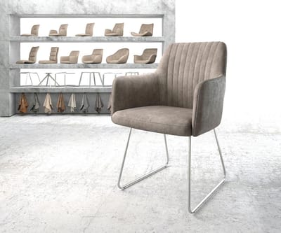 Gestoffeerde-stoel Greg-Flex slipframe roestvrij staal microvelours taupe vintage pocketveer kern