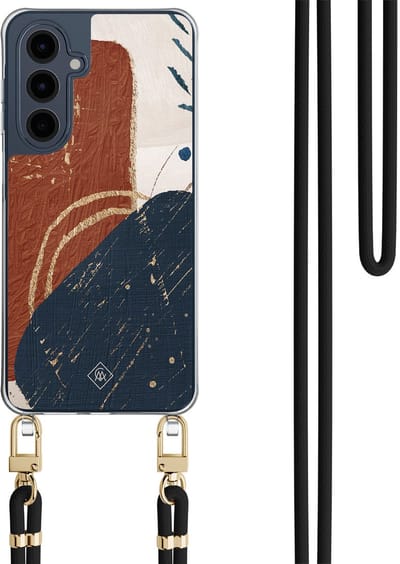 Casimoda® hoesje met zwart koord - Geschikt voor Samsung A16 - Abstract Terracotta - Afneembaar koord - TPU/polycarbonaat - Multi