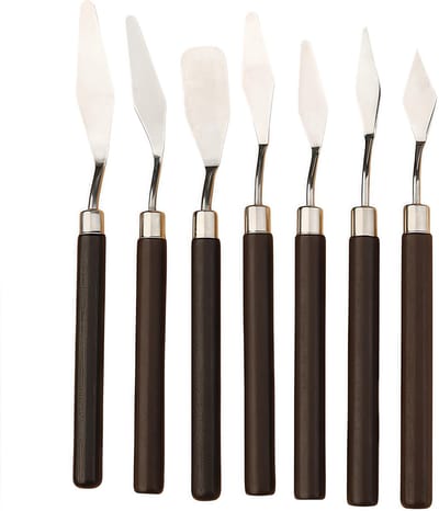 Mes Schilderen Set, 7 STKS Art Schilderen Messen met Houten Handvat,Schraper Spatel Gereedschap,Verschillende Vormen Roestvrij Staal Olieverf Mengen Schraper