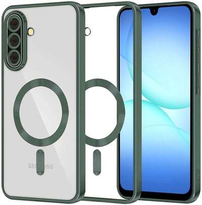 Hoesje geschikt voor Samsung Galaxy A17 - Techsuit Luxury Crystal Back Cover - Geschikt voor MagSafe - Transparant/Donkergroen