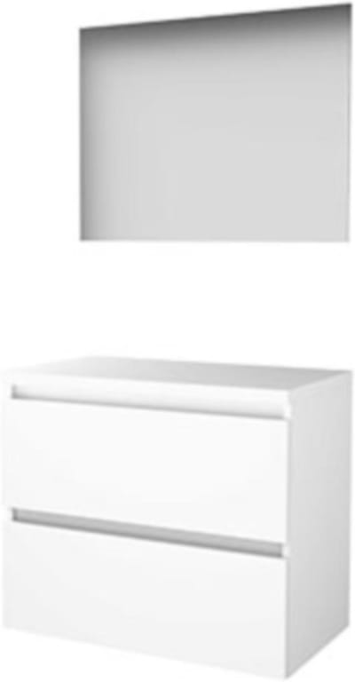 Basic-Line Ultimate 46 Badkamermeubelset - 80 x 46 cm - Greeploos - 2 Lades - Wastafelblad - Spiegel met Indirecte LED Verlichting - Ice White