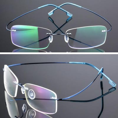 Lunettes sans monture Super élastiques en alliage de titane pour hommes et femmes, lunettes unisexes sans cadre, mode Business, Protection des yeux bleu