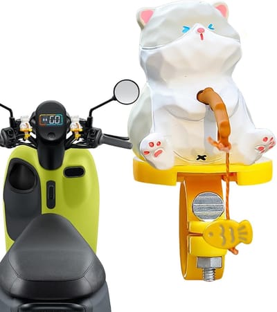 Fiets Stuur Decoratie - Lachende Kat - Fiets Versieren - Veer Spring Actie - 3.5 x 4.5 x 6.5cm - Grijs