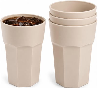 Plasticforte onbreekbaar drinkglas - 4x - kunststof - beige - 520 ml - drinkglazen - lichtgewicht - 9 x 13 cm - stapelbaar