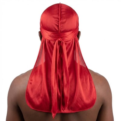 Rode satijnen bandana durag voor heren en dames – glanzende headwrap met lange linten – comfortabele stretch bandana met lange achterflap voor haarbescherming