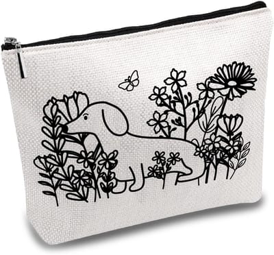 Dailygoody - Hond make-up tas - Multifunctionele toilettas - Draagbaar en stijlvol - Bloem canvas - Cosmetische tas - Geschikt voor vrouwen - 25 x 18 ...