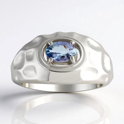Cavill - Zilveren ring met onverhitte ovale Tanzaniet 0,468 ct - 925 Sterling Zilver met Palladium - Elegante ring - Ringmaat 16-21