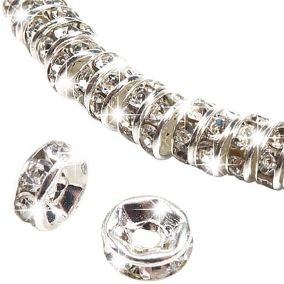 Dailygoods- Kralen 200 stuks - Ronde Kralen - Afstandhouders - Metalen Tussenkralen - 6 mm - Zilverkleurig met Strass - Sieradenbenodigdheden