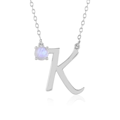 Cavill - Zilveren Halsketting - 925 Sterling Zilver Geplatineerd - Regenboog Maansteen 0 40 ct Rond Indiaas Slijpsel - Modern Elegant Verstelbaar