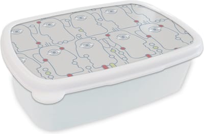 Broodtrommel Wit - Lunchbox - Brooddoos - Line Art - Gezicht - Patroon - 18x12x6 cm - Volwassenen