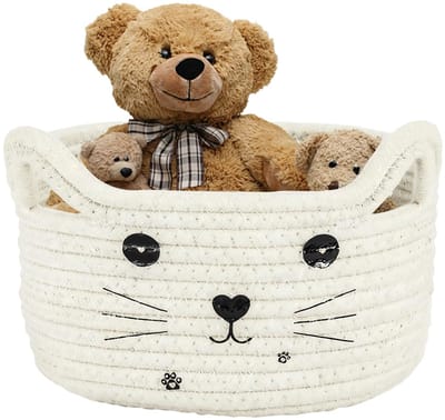 Dailygoods- Opbergmand Kattendesign - Speelgoedmand - Opbergmand Kinderen - Opbergmand Katoenen Touw - Decoratief - 21 x 12 cm - Speelgoedopberger
