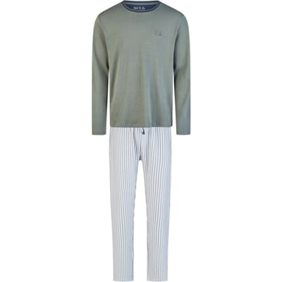 Phil & Co Heren Winter Pyjama Set Lang Interlock Groen/Grijs - Maat M