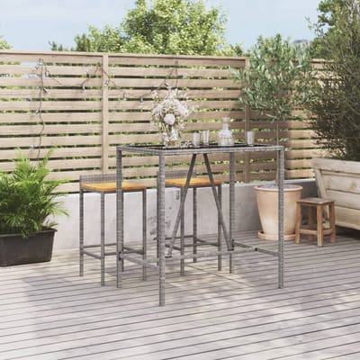 vidaXL - Bartafel - met - glazen - blad - 110x70x110 - cm - poly - rattan - grijs