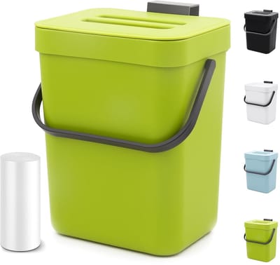SnelShoppen - Compostbak voor aanrecht in de keuken, 1,3 gallons hangende prullenbak met deksel, wandmontage compostemmer, 5L (Lime Green) - Perfect v