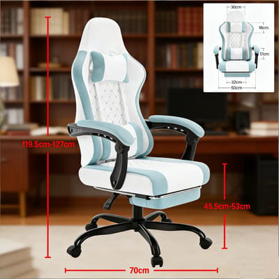HAUSS SPOLE Bureaustoel Met Massage Lendensteun - Ergonomisch Draaibaar - Voor Thuis Werk En Gamen - Metaal - Blauw Wit